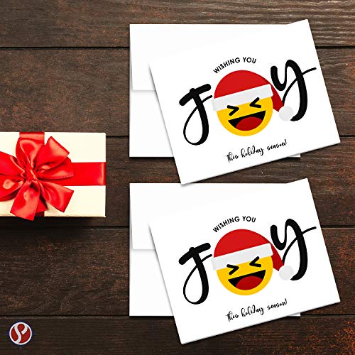 Joy Emoji Greeting Cards, Joyful Thank You Christmas, 4.25 x 5.5 (A2 Size) - 25 Cards and 25 Envelopes FoldCard