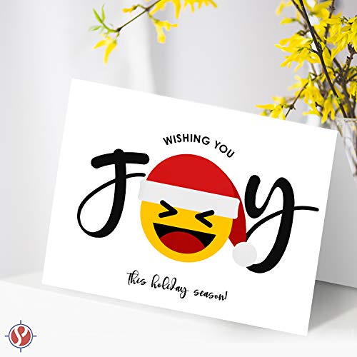 Joy Emoji Greeting Cards, Joyful Thank You Christmas, 4.25 x 5.5 (A2 Size) - 25 Cards and 25 Envelopes FoldCard