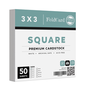 High-Quality White Square Cardstock 80 LB Cover, 3” x 3”, 50 Sheets Per Pack.