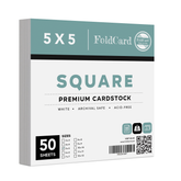 High-Quality White Square Cardstock 80 LB Cover, 5” x 5”, 50 Sheets Per Pack.