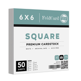 High-Quality White Square Cardstock 80 LB Cover, 6” x 6”, 50 Sheets Per Pack.