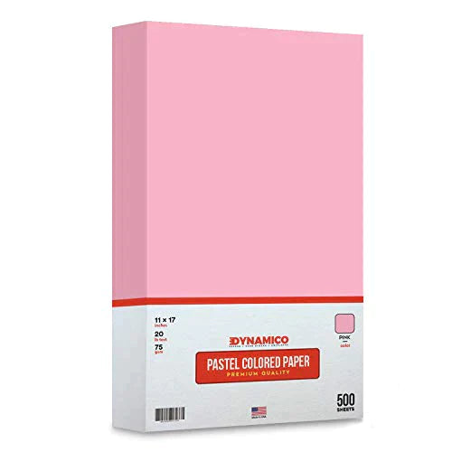 Pink 11 x 17" Pastel Light Color Regular Paper, Big Size Colored Lightweight Papers | 1 Ream of 500 Sheets FoldCard