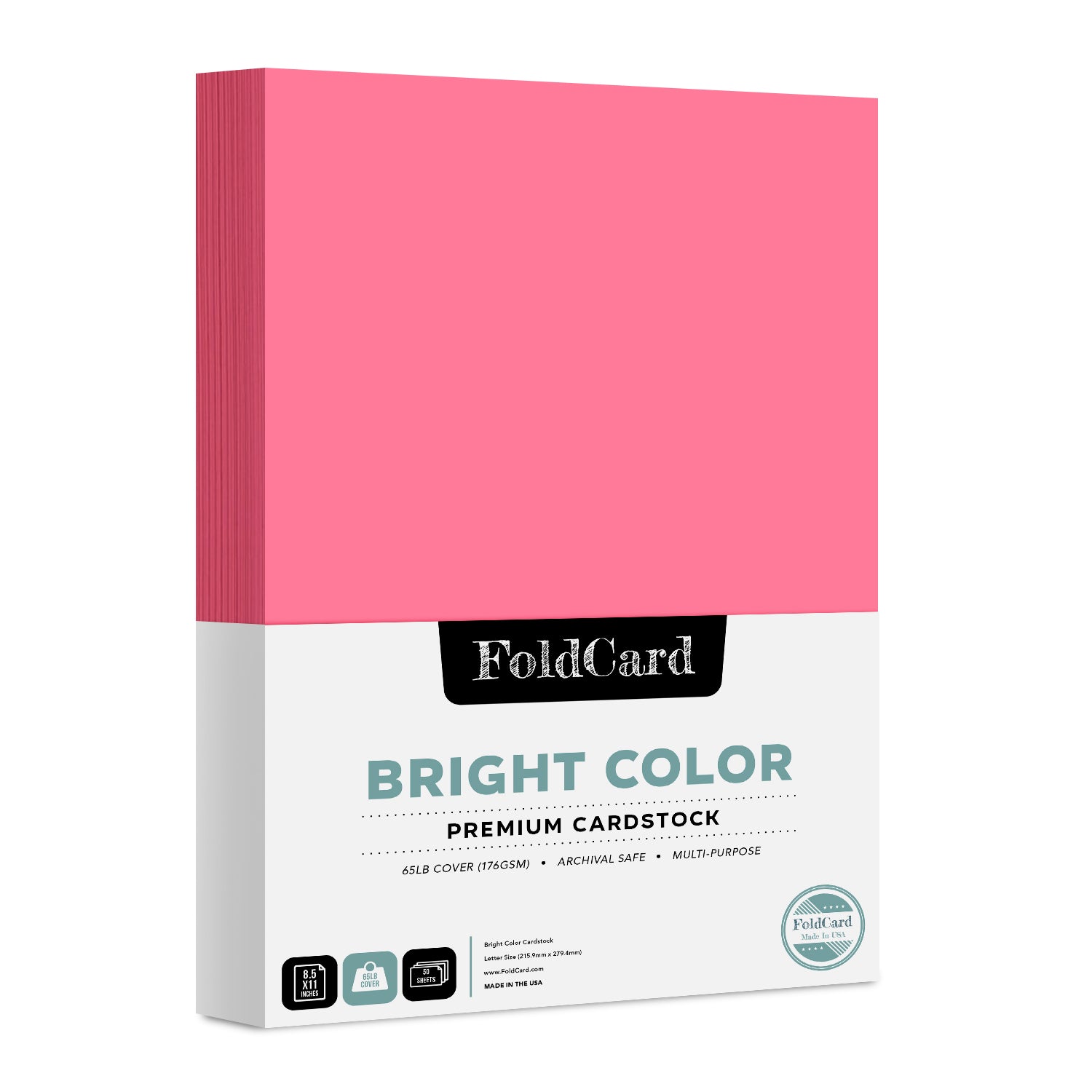 Hot Pink Bright Color Cardstock Paper, 65lb Cover (176gsm), 8.5 x 11, 50  Sheets