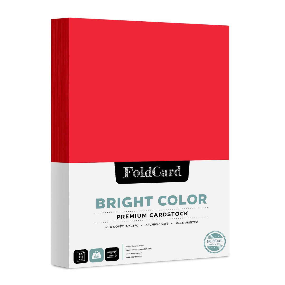 Premium Quality Bright Color Cardstock: 8.5 x 11 - 50 Sheets of 65lb Cover Weight