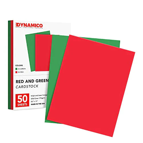 Red and Green Holiday Color Cardstock, Card Stock Paper for Christmas and New Year Arts & Crafts, Invitations, Greeting Cards, Gift Tags | 65lb Cover, Printer Compatible | 25 Red, 25 Green – 50 Total FoldCard