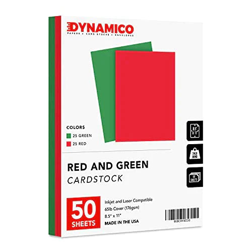 Red and Green Holiday Color Cardstock, Card Stock Paper for Christmas and New Year Arts & Crafts, Invitations, Greeting Cards, Gift Tags | 65lb Cover, Printer Compatible | 25 Red, 25 Green – 50 Total FoldCard