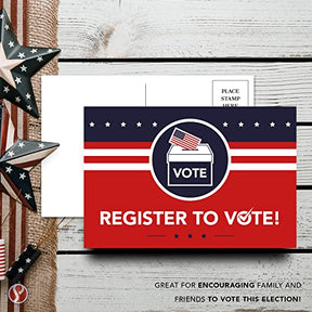 Register to Vote – Blank Patriotic Voting Post Cards Mailable (No Envelopes Needed) | Flip Side Is Plain White | Size 4 x 6 inches | Bulk Set of 50 Postcards FoldCard