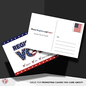 Register to Vote – Blank Patriotic Voting Post Cards for USA Election Campaign - Bulk Set of 50 Postcards FoldCard