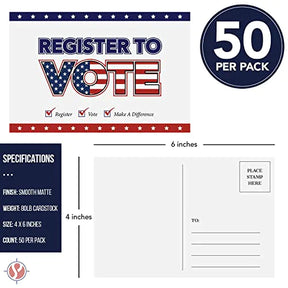 Register to Vote – Blank Patriotic Voting Post Cards for USA Election Campaign - Bulk Set of 50 Postcards FoldCard