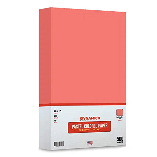 Salmon 11 x 17" Pastel Light Color Regular Paper, Big Size Colored Lightweight Papers | 1 Ream of 500 Sheets FoldCard