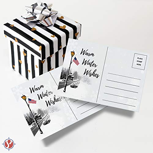 Warm Winter Wishes Postcards, Patriotic American 4 x 6" Postcards, 80lb Cardstock | 50 Count Per Pack FoldCard