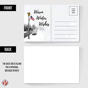 Warm Winter Wishes Postcards, Patriotic American 4 x 6" Postcards, 80lb Cardstock | 50 Count Per Pack FoldCard