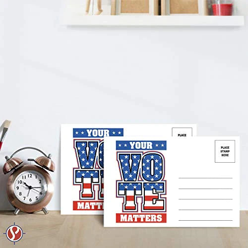 Your Vote Matters – Blank Patriotic Voting Post Cards Mailable, No Envelopes Needed -Flip Side Is Blank -Size 4 x 6 Inches | Bulk Set of 100 Cards Per Pack FoldCard